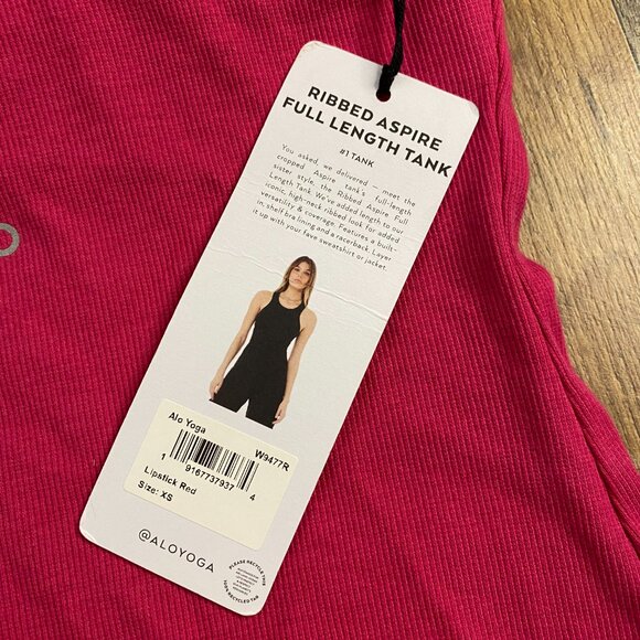 ALO YOGA Ribbed Aspire Full Length Tank Pink Tank Top - Picture 5 of 7